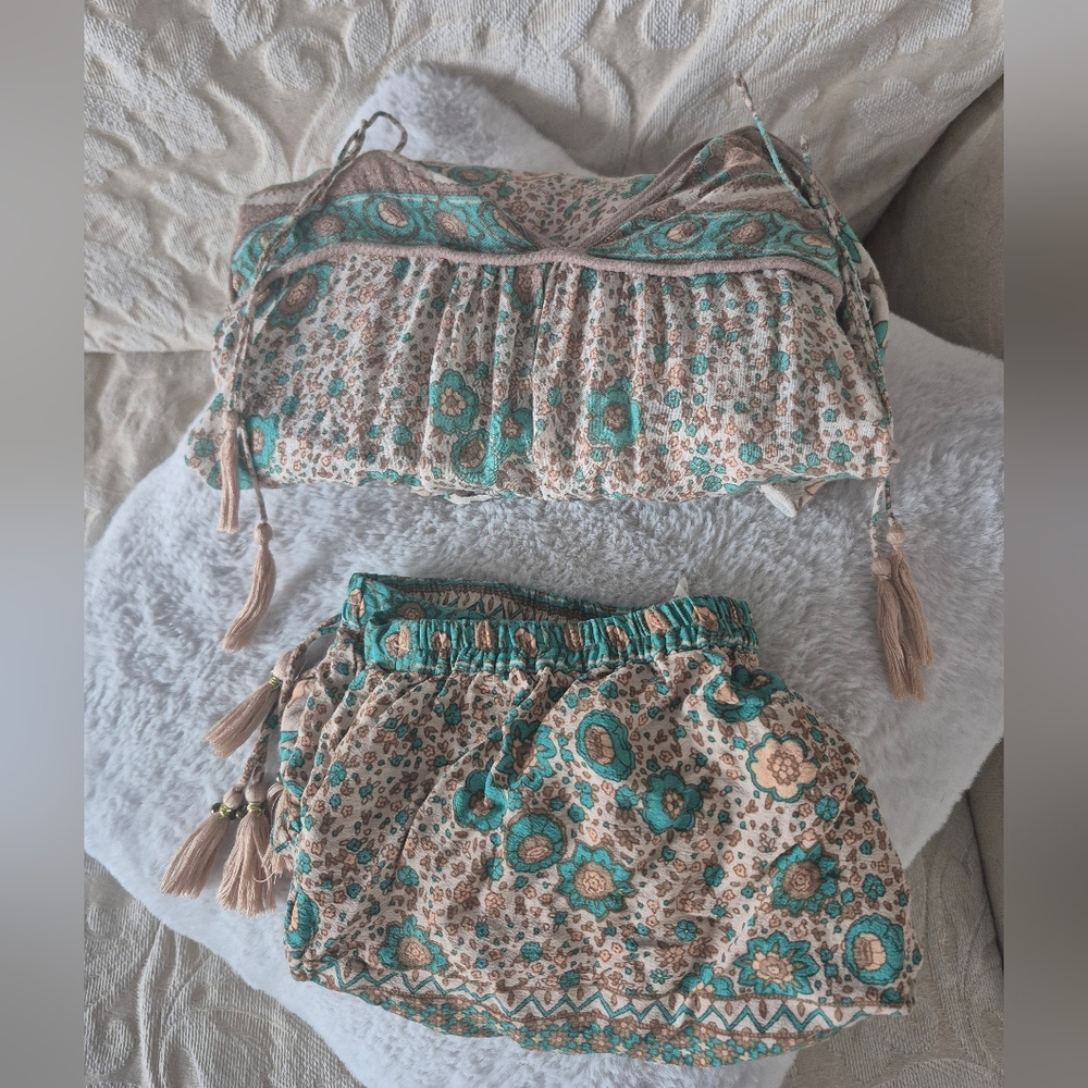 Spell Vintage Set Boho Blossom Blouse & Shorts Matching Set Sage